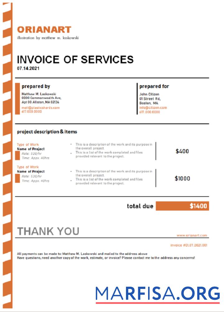 Realistic Australia Orianart art and design company invoice real example